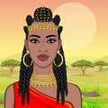 African beauty: animation portrait of the  beautiful black woman in Afro-hair and gold jewelry. Royalty Free Stock Photo