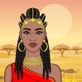 African beauty: animation portrait of the  beautiful black woman in Afro-hair and gold jewelry. Royalty Free Stock Photo