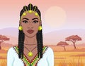 African beauty: animation portrait of the  beautiful black woman in Afro-hair and gold jewelry. Royalty Free Stock Photo