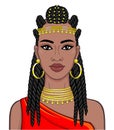 African beauty: animation portrait of the beautiful black woman in a Afro-hair and gold jewelry.