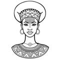 African beauty: animation portrait of the beautiful black woman in ancient clothes and jewelry. Royalty Free Stock Photo
