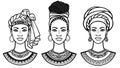 African beauty: animation portrait of the  beautiful black woman in  different turbans. Royalty Free Stock Photo