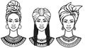 African beauty: animation portrait of the beautiful black woman in different turbans.