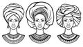 African beauty: animation portrait of the  beautiful black woman in  different turbans. Royalty Free Stock Photo