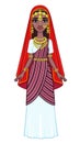 African beauty: animation portrait of the beautiful black woman in a traditional ethnic jewelry. Full growth.