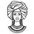 African beauty: animation portrait of the  beautiful black woman in a turban. Royalty Free Stock Photo