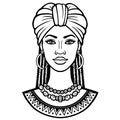African beauty: animation portrait of the  beautiful black woman in a turban and Afro hair. Royalty Free Stock Photo