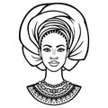 African beauty: animation portrait of the  beautiful black woman in a turban. Royalty Free Stock Photo