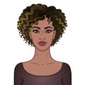 African beauty. Animation portrait of the young beautiful black woman with curly hair. Royalty Free Stock Photo