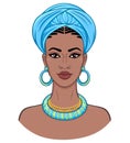 African beauty. Animation portrait of the young black woman in a turban. Royalty Free Stock Photo