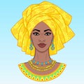 African beauty. An animation portrait of the young black woman in a turban.