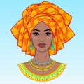 African beauty. An animation portrait of the young black woman in a turban. Royalty Free Stock Photo