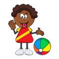 African black boy cartoon showing tongue with beach ball isolat