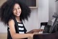 African black children playing piano music instrument happy smiling Royalty Free Stock Photo