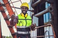 African black engineer worker portrait happy smile hand sign thumbs up for positive expression