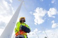 African black smart engineer professional techician male working service maintenance wind turbines Royalty Free Stock Photo