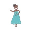 African black woman sings song in blue dress. Vector illustration Royalty Free Stock Photo