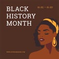 African boho beauty woman portrait black history month social media post template vector flat