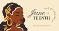 African boho woman portrait with jewelry Juneteenth day of freedom social media banner vector flat