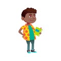 african boy with book staying in line in library cartoon vector