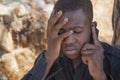 African boy on cell phone Royalty Free Stock Photo