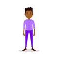 African boy character serious male violet suit template for design work and animation on white background full length