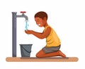 African boy happy drink water. help child from water crisis in africa symbol concept in cartoon illustration vector on white backg