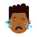 African boy head emoji personage icon with facial emotions, avatar character, man crying face with different male Royalty Free Stock Photo