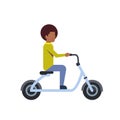 African boy riding electric scooter over white background. electric bike concept. cartoon full length character. flat Royalty Free Stock Photo