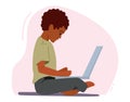 African Boy Sit with Laptop, Playing, Learning Classes, Chatting with Friends. Child Using Gadget, Kid Remote Education