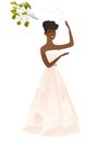 African bride tossing a bouquet of flowers.