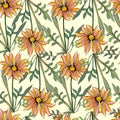 African bright pattern of orange flowers. Seamless vector floral background of gerberas, daisies for fabric, tiles, decoupage Royalty Free Stock Photo