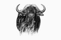 African Buffalo, Cyncerus cafer, standing in the grass, Moremi, Okavango delta, Botswana, Africa. Black and white fine art African Royalty Free Stock Photo