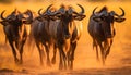 African buffalo herd grazing in the sunset generated by AI Royalty Free Stock Photo