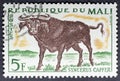 African Buffalo Syncerus caffer in vintage stamp