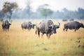 african buffaloes grazing on savanna grassland