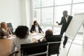 African business coach gives presentation for team at board meet Royalty Free Stock Photo