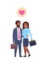 African business parents with suitcase couple in love, full length avatar on white background, successful family concept