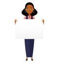 African business woman holding sign or banner on white Royalty Free Stock Photo