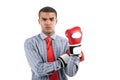 African businessman in boxing gloves over white background. Royalty Free Stock Photo