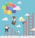 African Businessman compete by climbing higher up the ladder. A
