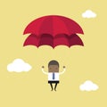 African businessman with double umbrella, Business Concept.