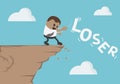 African businessman dumps message loser down the cliff Royalty Free Stock Photo