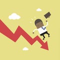 African businessman on falling down graph. Royalty Free Stock Photo