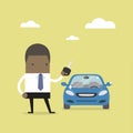 African businessman holding a key of a new car. Royalty Free Stock Photo