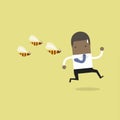 African businessman running away from dangerous insects. Royalty Free Stock Photo