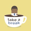 African businessman take a break in a coffee cup.