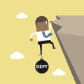 African businessman try hard to hold on the cliff with debt burden.