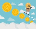 african businessman up the Ladder Coin steps of the coins to th