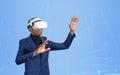 African businessman in vr glasses working in virtual world, cybe